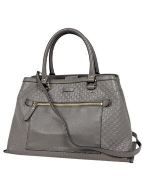 Gucci Micro Guccissima 2-Way Shoulder Bag Tote Leather Gray